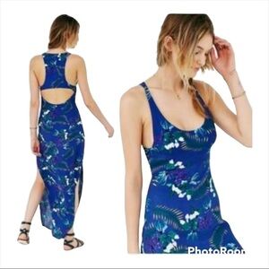 FOR LOVE & LEMONS Blue Tropical Print Racerback Open Back Maxi Dress XS